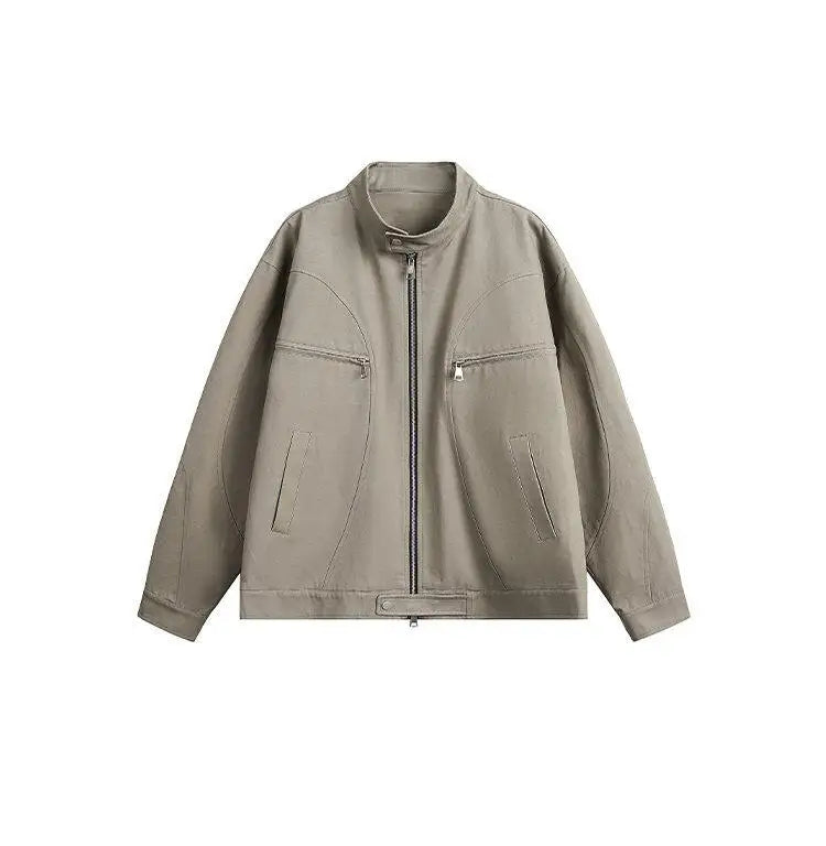 spring autumn fashion motorcycle jacket men stand collar loose casual korean streetwear vintage cargo jackets coat outerwear unique cargo style 225
