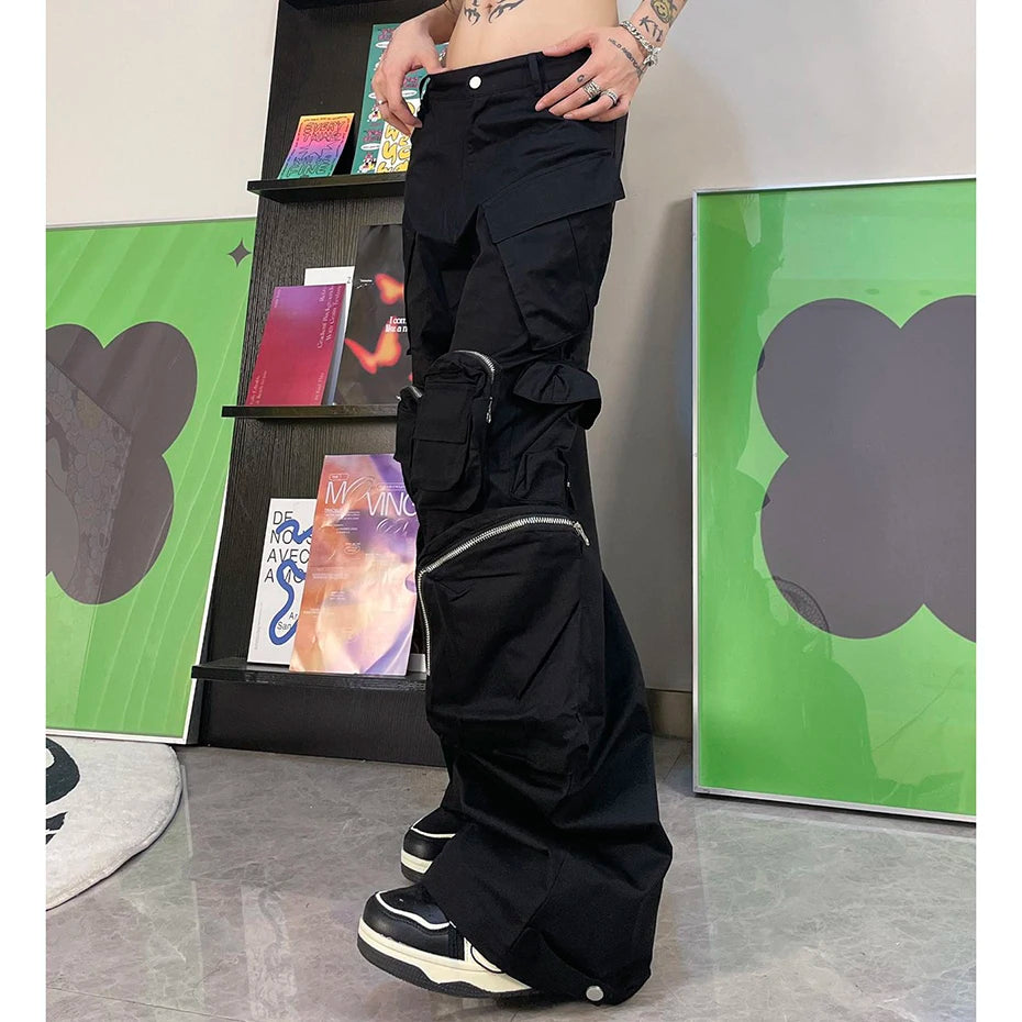 techwear baggy cargo pants multi pocket luxury designer fashion loose pants hip hop harajuku black trousers military streetwear pants