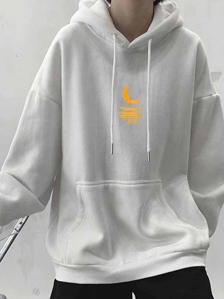 Cartoon Moon Graphic Hoodies Men Casual Hip Hop Streetwear Fleece Hooded Sweatshirt Autumn Y2K Vintage Pullover Hoody Hombre Street King Limited