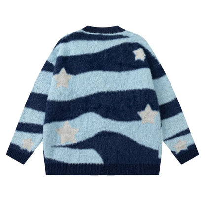 Knitted Cardigan Sweater Men Women Autumn Patchwork Knitted Jumpers Harajuku Loose Hip Hop Streetwear Y2K Star Pattern Jackets Street King Limited