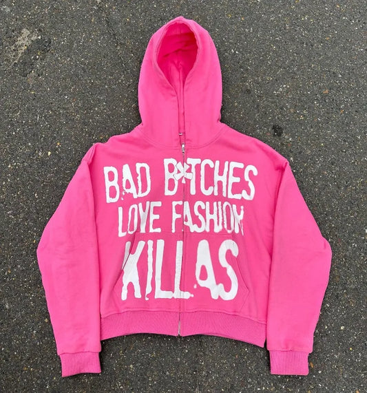 y2k Streetwear Goth Letter Print Oversized Hoodie Women 2024 Fashion Casual Loose Harajuku Versatile Zipper Sweatshirt Top Street King Limited