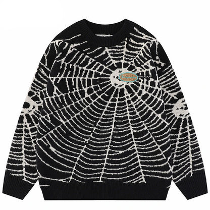 2023 Men Streetwear Sweater Hipster Spider Web Graphic Hip Hop Knitted Sweater Casual Loose Pullover Sweater Black Purple Street King Limited