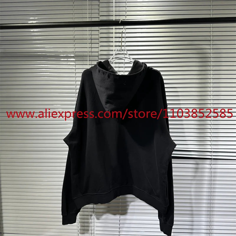 2024 Autumn/Winter High Street Basic Vintage Damaged Hole Loose Hoodie Hoodie Hoodie Hoodie Jacket Long Sleeve Heavy Weight Street King Limited