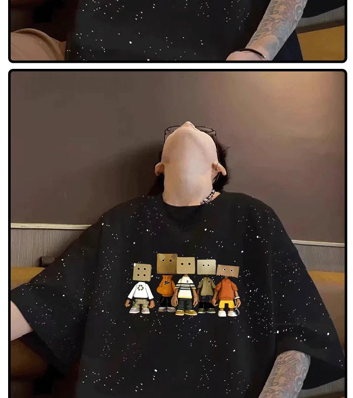 Summer cotton loose round neck starry sky short sleeved men and women American street trend personalized printed T-shirt top Street King Limited
