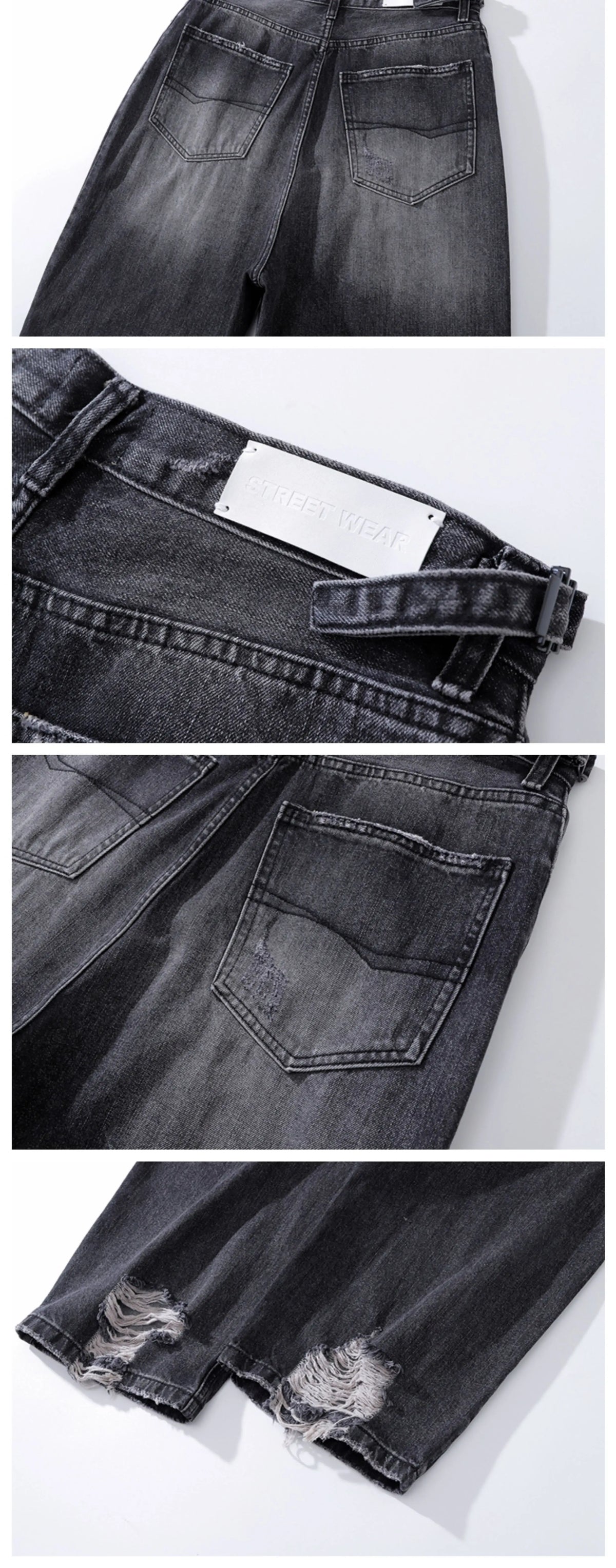 baggy damaged heavy industry washed jeans pants vibe loose casual silhouette straight worn pants knee ripped denim trousers unique jeans style 178