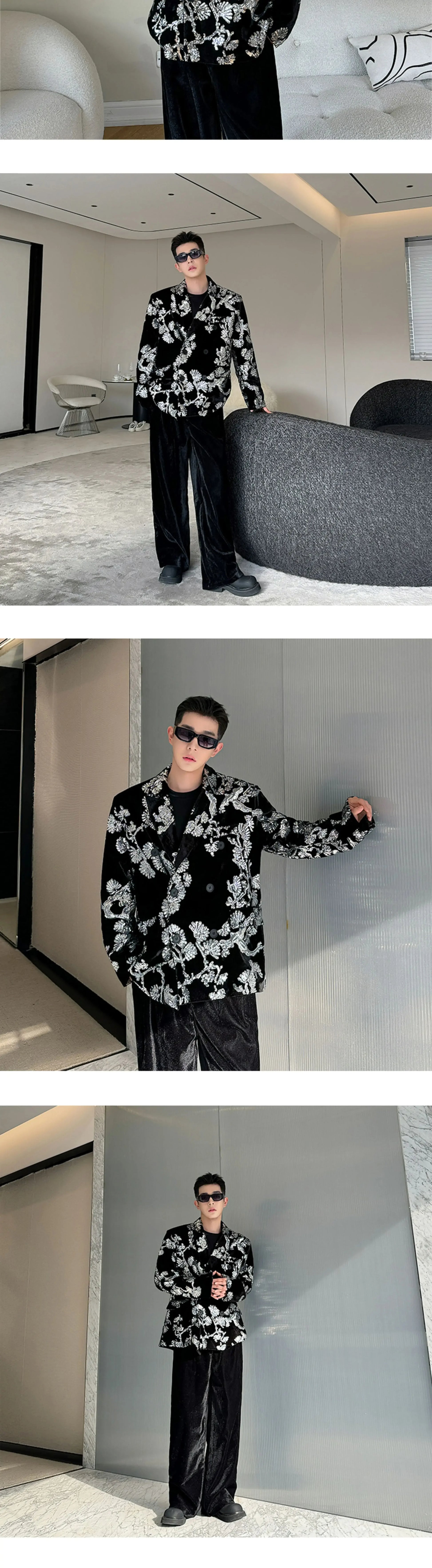 men sequin embroidery velvet loose casual 2 pieces suits blazers jacket pant sets stage party dress suits performance costumes unique default style 2714