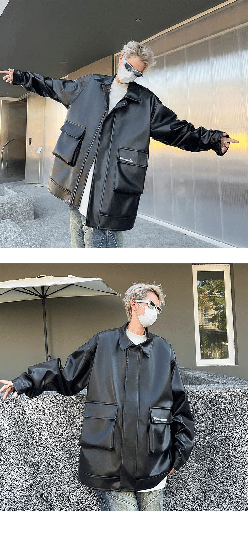 spring autumn vintage cool soft pu leather moto jacket men luxury designer clothes motorcycle trendy jacket with pockets unique default style 5956