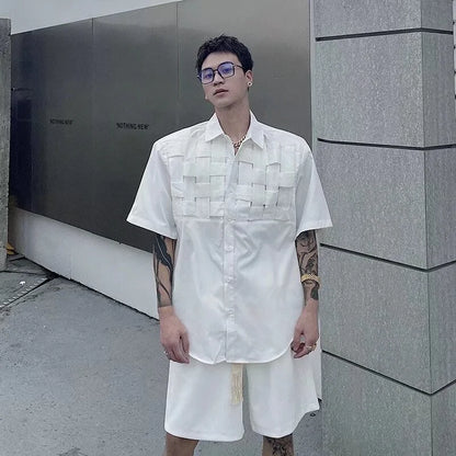 Streetwear Summer High Street Knitting Short Sleeve Mens Shirts Luxury Social Sol Summer High Street Knitting Short Sleeve Mens Shirts Luxury Social Solid Shirt Korean Fashion Y2K Clothes Camisas De Hombre Fashion Sweater Jacket With Graphic Design For Men
