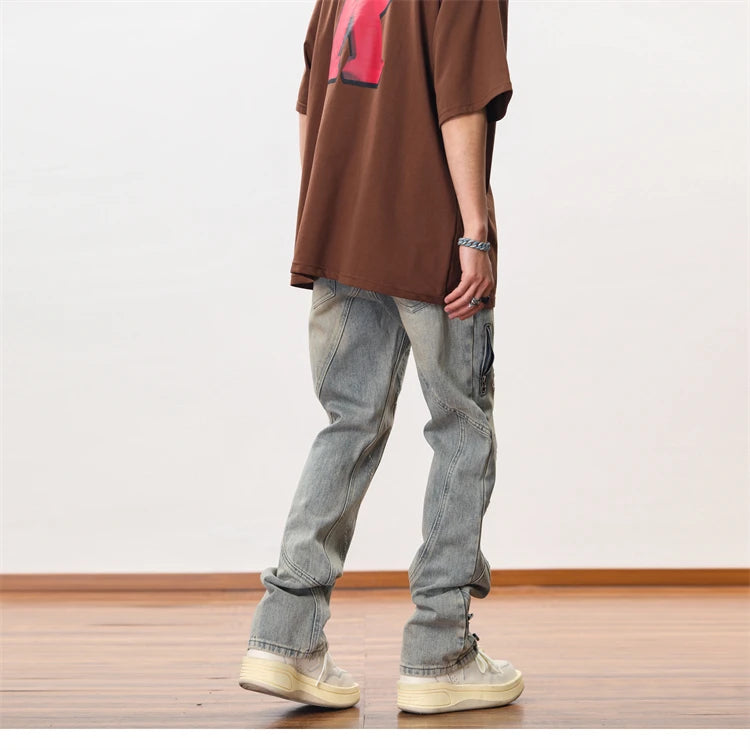 hip hip streetwear denim straight pants mens harajuku retro washed cotton casual zipper joggers jeans trousers pants jean men unique joggers style 1090