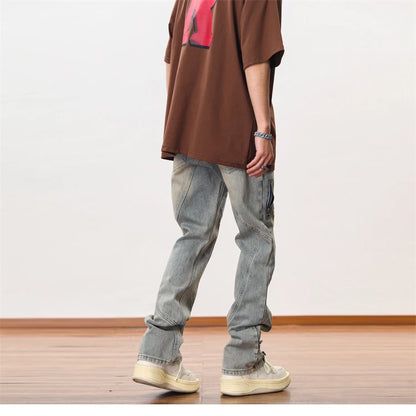 hip hip streetwear denim straight pants mens harajuku retro washed cotton casual zipper joggers jeans trousers pants jean men unique joggers style 1090