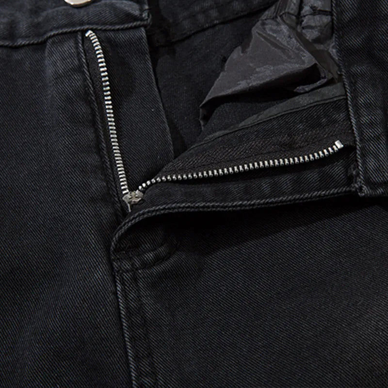 Men Black Jeans Five-Pointed Star Splashing Ink Design Denim Trousers American Retro Street Punk Wide Leg Straight Pants Unisex Street King Limited