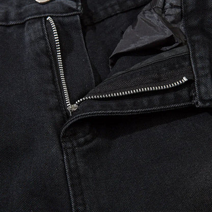 Men Black Jeans Five-Pointed Star Splashing Ink Design Denim Trousers American Retro Street Punk Wide Leg Straight Pants Unisex Street King Limited