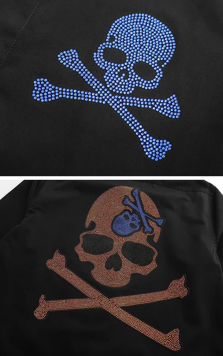 New 2021 Luxury Men Classic Steampunk Skull Monster diamond Fashion Cotton Casual Shirts Shirt High Quality Short Sleeves A64 Street King Limited