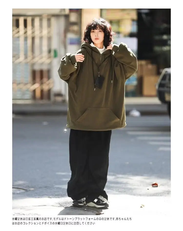 Men Women Winter Fleece Hoodies Korean Style Half Zipper Harajuku Hip Hop Hooded Sweatshirt Street Oversized Couple Pullovers Street King Limited