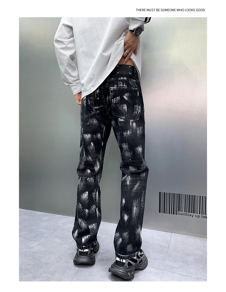 2024 y2k fashion streetwear wide leg denim pants men loose straight jeans high street spring autumn graffiti baggy trousers unique jeans style 952