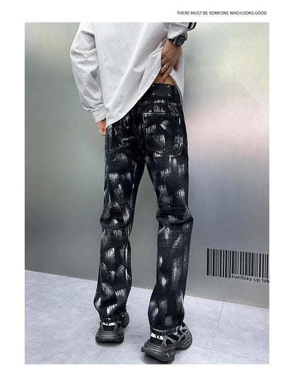2024 y2k fashion streetwear wide leg denim pants men loose straight jeans high street spring autumn graffiti baggy trousers unique jeans style 952