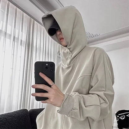 Streetwear Autumn Fleece Button Up Neck Hip Hop Sweatshirts For Men Solid Color O Autumn Fleece Button Up Neck Hip Hop Sweatshirts For Men Solid Color Oversized Y2K Hoodies High Street Fashion Hooded Tracksuit Fashion Sweater Jacket With Graphic Design For Men