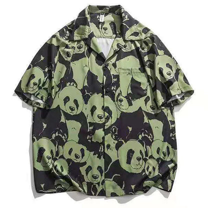 Streetwear Summer Panda Printed Shirts For Men Casual Loose Short Sleeved Camisas Summer Panda Printed Shirts For Men Casual Loose Short Sleeved Camisas Couples Streetwear Fashion Tee Shirt Luxury Social Shirt Fashion Sweater Jacket With Graphic Design For Men
