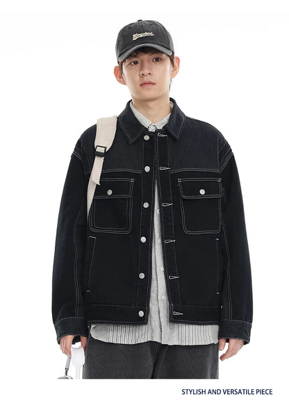 black denim splice coat mens streetwear fashion vintage loose casua plus size denim jacket man spring autumn coat outerwear unique jeans style 887