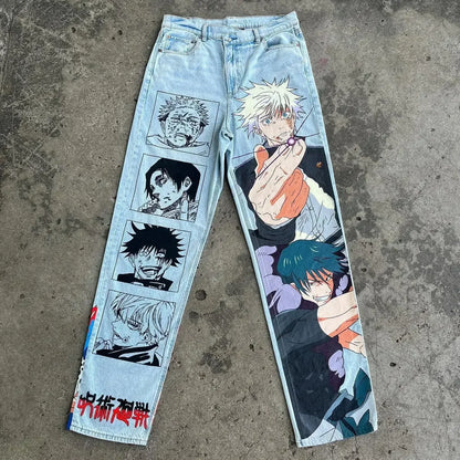 harajuku high street y2k baggy jeans punk popular print wide leg denim pants jeans streetwear trouser men clothing unique jeans style 1954