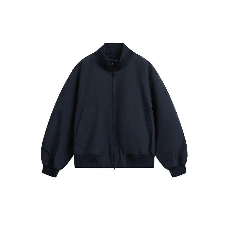 short design stand collar bomber jacket men korean streetwear fashion loose casual vintage bomber jacket coat cityboy outerwear unique shorts style 543
