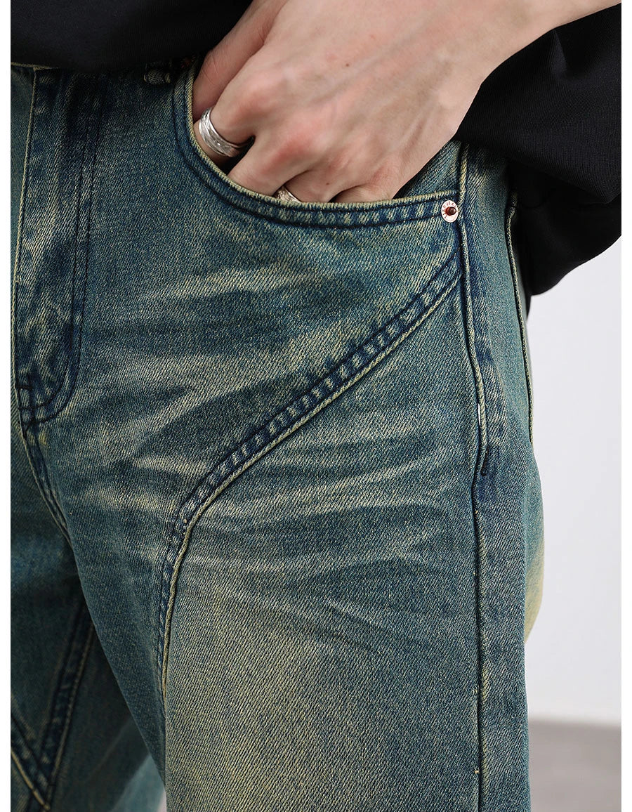 retro washed denim baggy jeans pants unisex hip hop fashion streetwear harajuku patchwork loose flare straight pants joggers men unique joggers style 1257