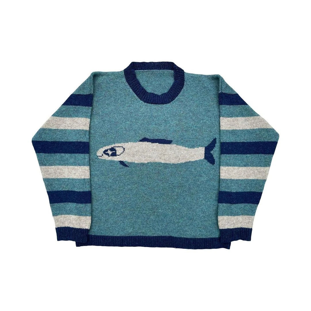 Y2K Women's Sweater Clothing Vintage Knitted Wool Sweater Jumper Round Neck Stripe Cute patterns Round Neck Long Sleeve Clothing Street King Limited