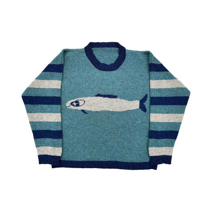 Y2K Women's Sweater Clothing Vintage Knitted Wool Sweater Jumper Round Neck Stripe Cute patterns Round Neck Long Sleeve Clothing Street King Limited