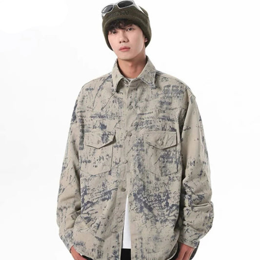 tie dye denim jacket mens new american high street multiple pockets washed cowboy coats fashion lapel loose tooling outwear vintage washed jeans