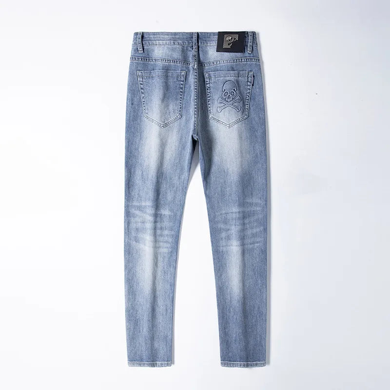 high 2023 new classical pirate metal skull bone luxurious embroidered jeans cotton denim pants comfort casual jeans 28 38 204 unique jeans style 59