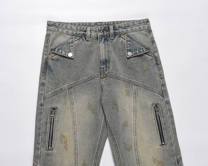 hip hip streetwear denim straight pants mens harajuku retro washed cotton casual zipper joggers jeans trousers pants jean men unique joggers style 1097