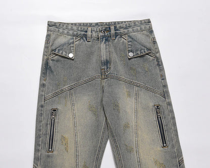 hip hip streetwear denim straight pants mens harajuku retro washed cotton casual zipper joggers jeans trousers pants jean men unique joggers style 1097