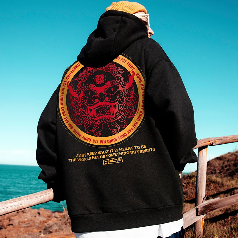 Autumn Dancing Lion Print Hooded Sweatshirts Hombre Hip Hop Fleece Streetwear Hoodies New Oversized Y2K Vintage Fashion Hoody Street King Limited