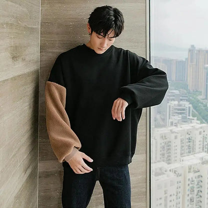 Long-sleeved Round Neck Sweater Lamb Hair Embroidery Flocking Sweater Loose Warm Winter Men's Bear Street King Limited