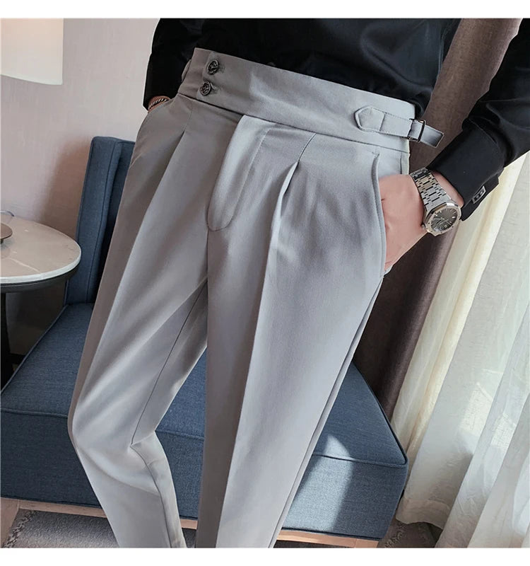 2024 High Quality Business Casual Draped High-waist Trousers Men Solid Color Formal Pants Male Formal Office Social Suit Pants Street King Limited