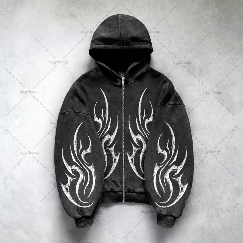 Gothic Punk Graphic Print Oversized Sweatshirt High Street Harajuku Y2K Streetwear Jacket Men Hip Hop Retro Casual Zipper Hoodie Street King Limited