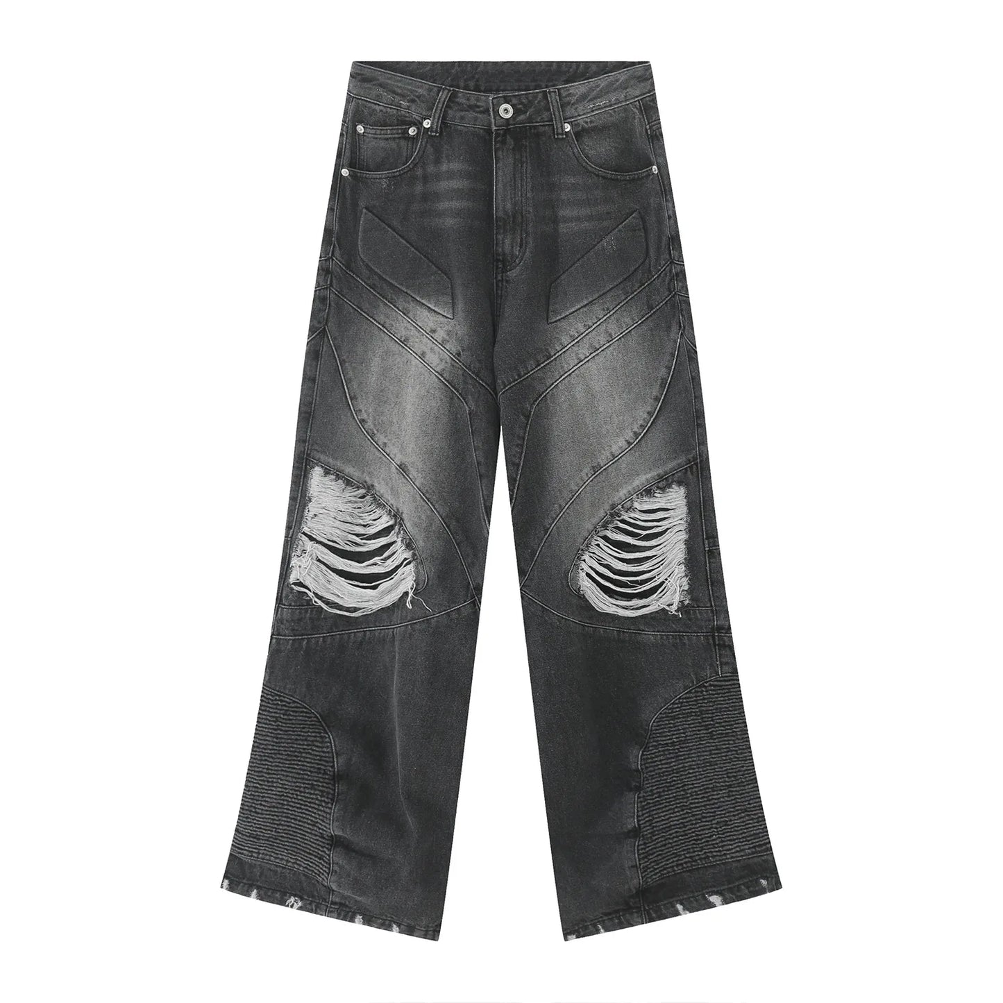 fashion loose streetwear denim jeans new casual wide legs straight jean pants hip hop ripped joggers baggy jeans men clothing unique joggers style 3375