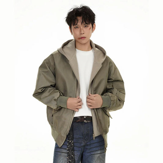 splice hat flight jacket men women streetwear fashion loose casual short hooded bomber jacket couple hoody coat outerwear relaxed fit shorts
