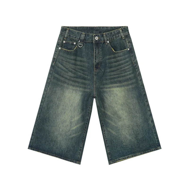 men summer streetwear fashion loose casual wide leg denim calf length jeans pants male vintage jeans baggy hosen pants unique jeans style 1490