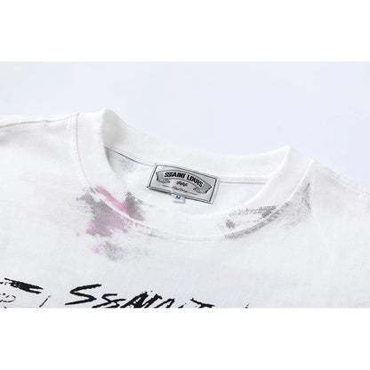 2024ss Saint Louis T-shirts Men Woman Good Quality Cotton Loose Wash White Nightmare Debris Printing Top Tees Street King Limited