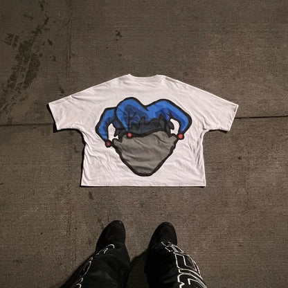 American fashion trend letter print oversized round T-shirt men's street hip-hop casual Harajuku loose short-sleeved top Street King Limited