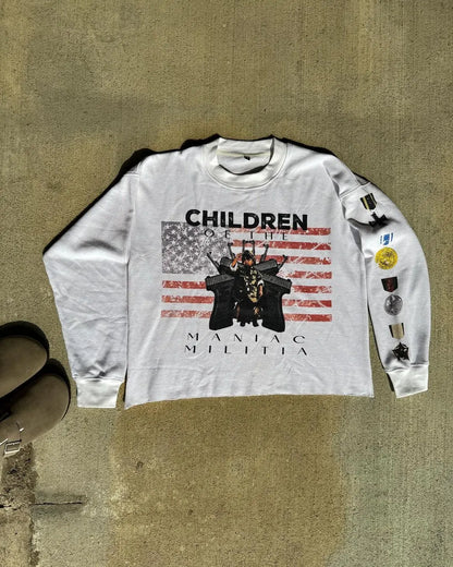European and American Harajuku Retro Streetwear Gothic Punk Style Letter Print Long-sleeved Men Hip-hop Trend Oversized T-shirt Street King Limited