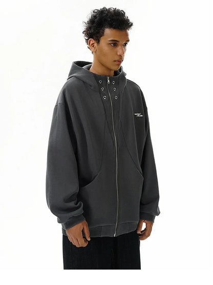 high street men structure line high collar hoodie jacket autumn winter rascal handsome versatile casual zipper coat unisex unique default style 5731