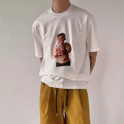 Summer Korean fun pattern printed short-sleeved T shirt American trend y2k personalized street round neck half sleeved T shirt Street King Limited
