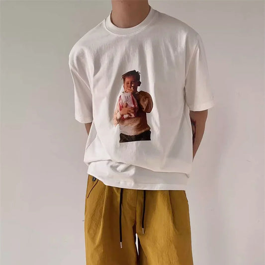 Summer Korean fun pattern printed short-sleeved T shirt American trend y2k personalized street round neck half sleeved T shirt Street King Limited