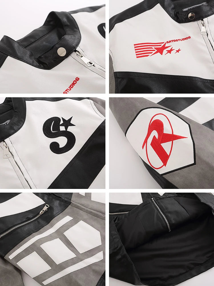racing jackets fashion letter embroidery patchwork zipper jacket coats men hip hop pu lether outerwear casual streetwear jackets unique default style 4243