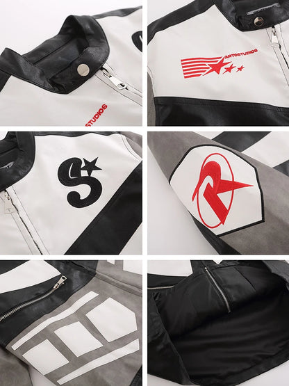 racing jackets fashion letter embroidery patchwork zipper jacket coats men hip hop pu lether outerwear casual streetwear jackets unique default style 4243