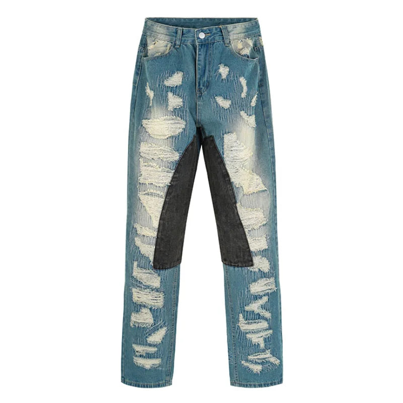 destroy ripped scratched patchwork denim jeans mens casual straight biker zipper trousers streetwear hip hop jean pants joggers casual joggers