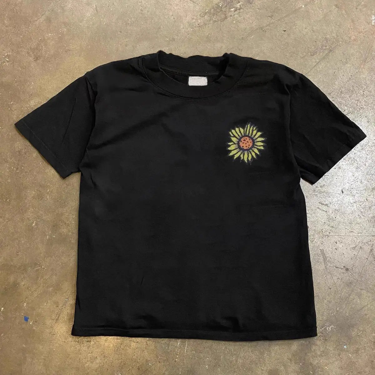 Heavy cotton American retro summer sunflower print short-sleeved T-shirt men's and women's trendy brand ins loose round neck top Street King Limited