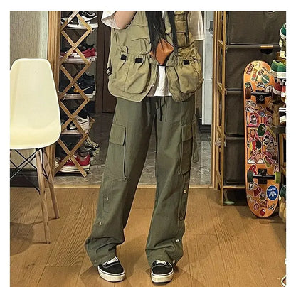 Fashionable Korean style gothic buttoned overalls pants men summer Harajuku street y2k hip hop casual retro sports pants Street King Limited